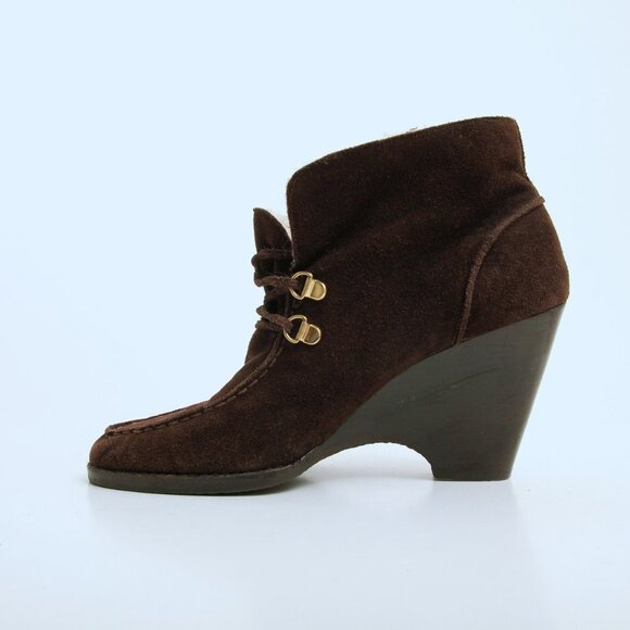 Michael Kors Leather Lace Up Wedge Booties Brown Women Size 8.5 - Picture 8 of 13